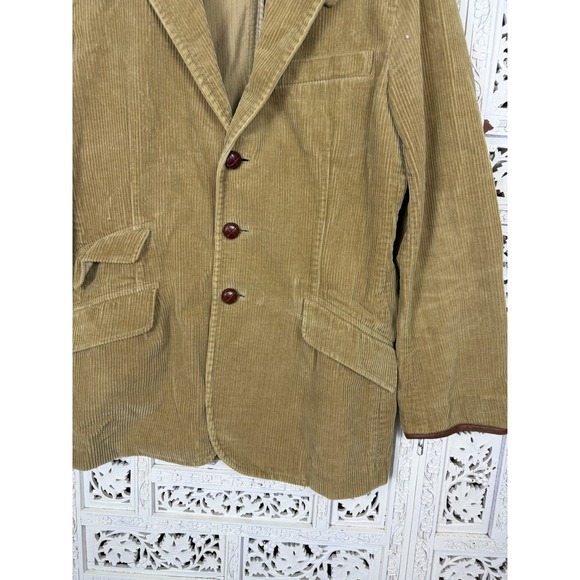 Vtg Ralph Lauren Tan Corduroy Blazer Leather Elbow Patch Sz Womens 8 Equestrian - Picture 2 of 7